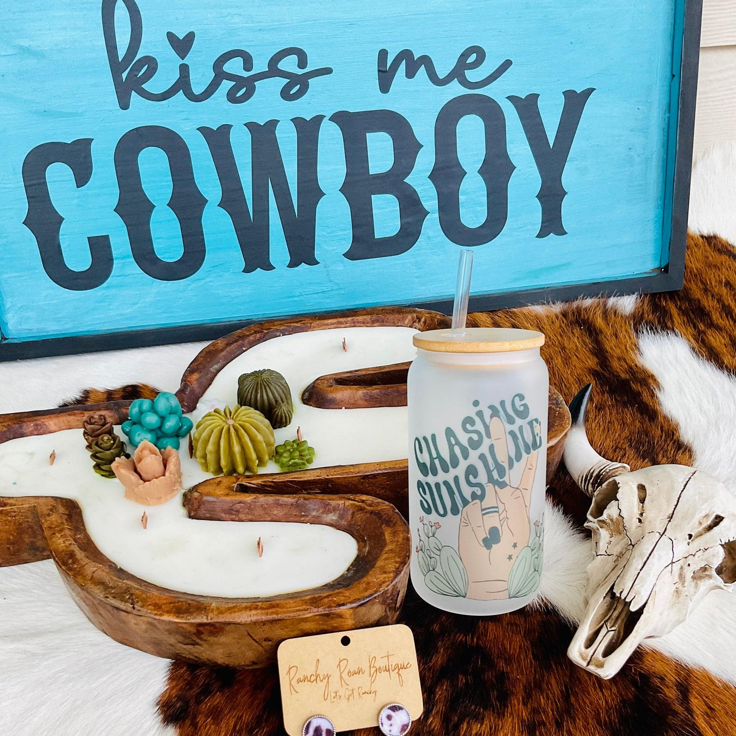 Chasing Sunshine Frosted Glass 16 oz Western Tumbler
