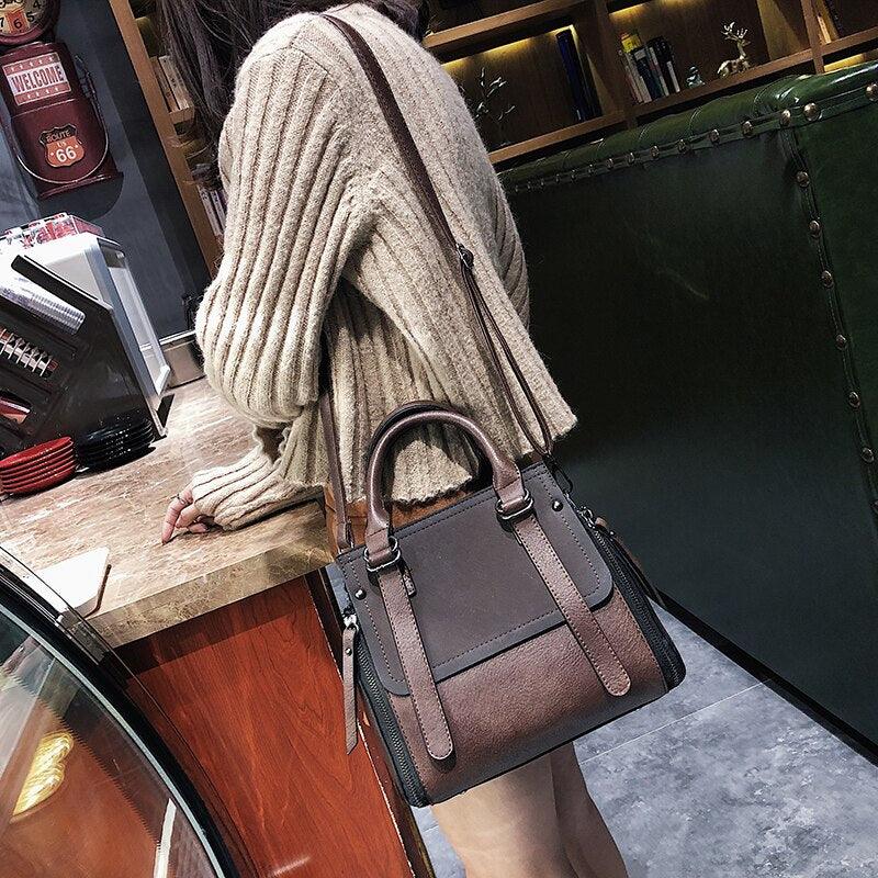 Vintage Leather Handbag Shoulder Bag | Luxury Handcrafted with Zipper Closure