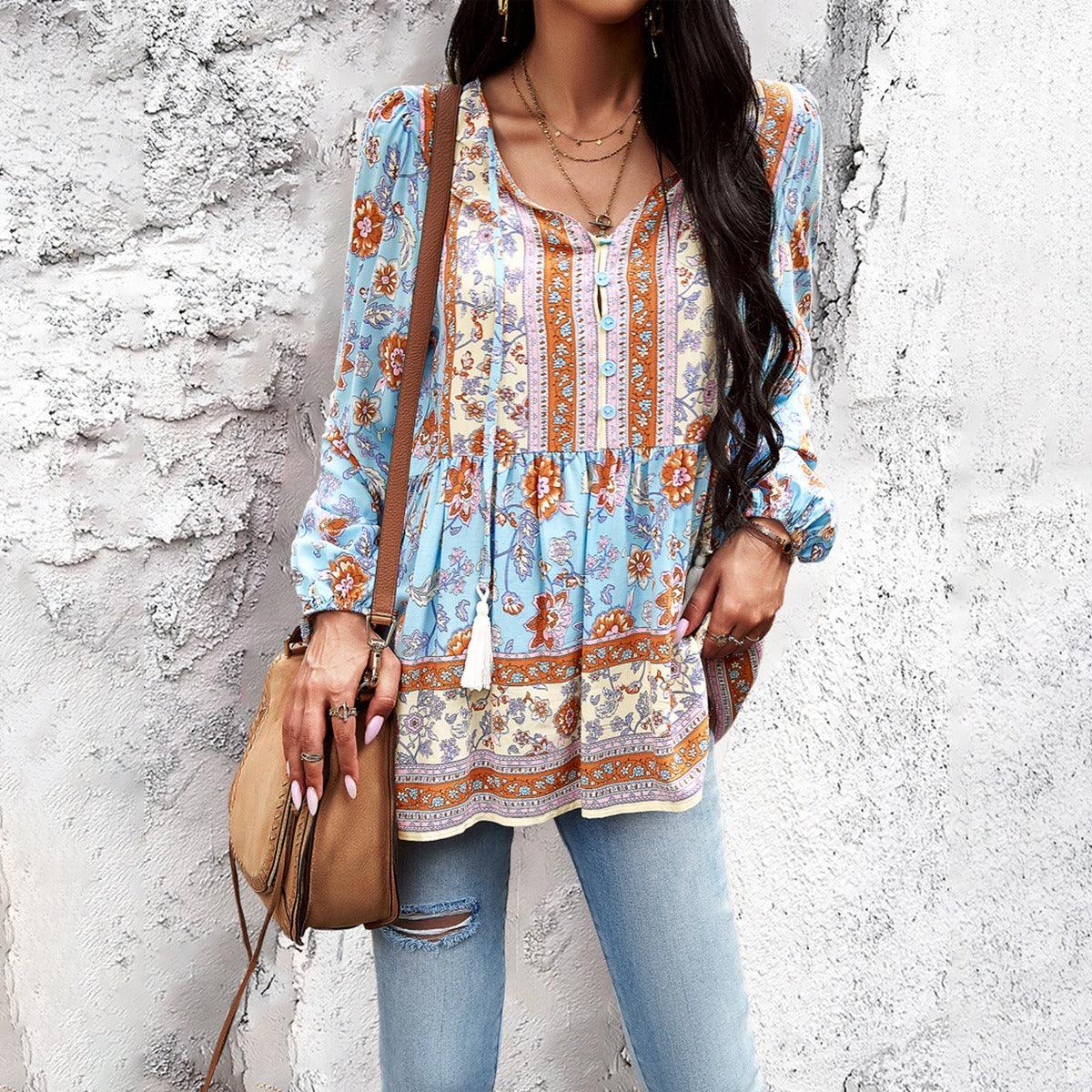 Western V-neck Long Sleeved Top | Perfect Cowgirl Style for Every Occasion