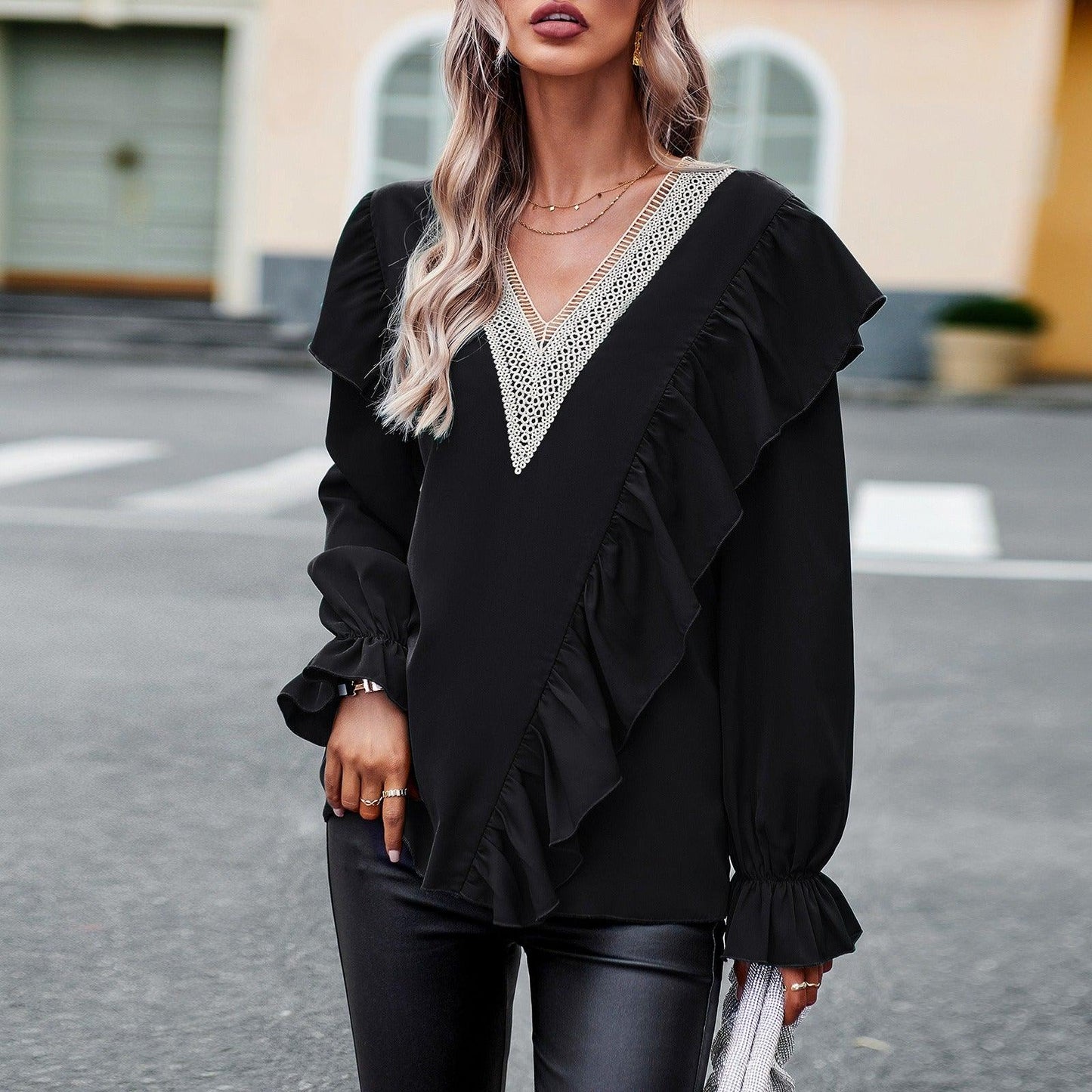 Demure Commuter V-Neck Long Sleeve Shirt