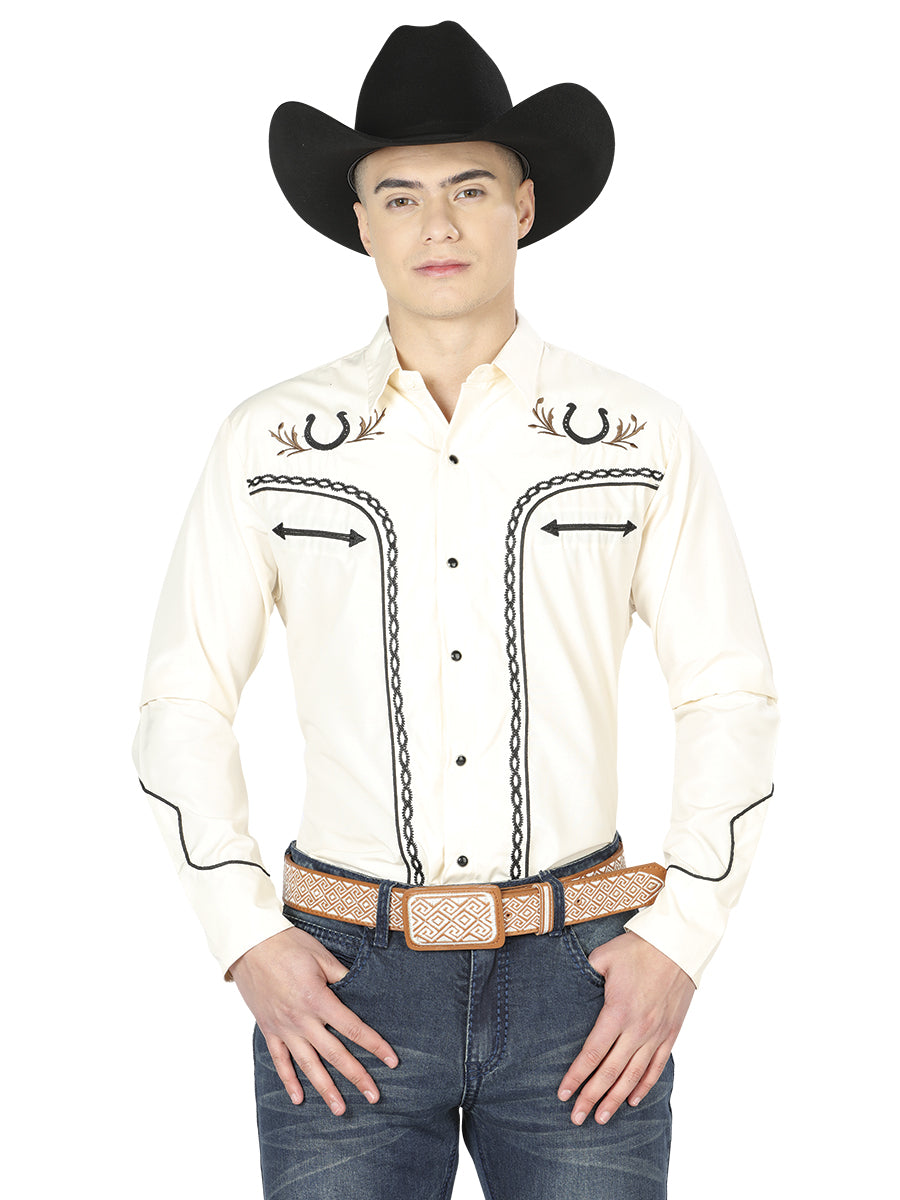 El General Embroidery Western Shirt in Beige/Black