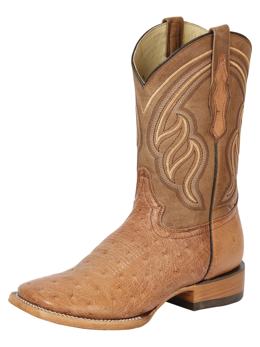 El General Men's Exotic Ostrich Belly Western Boots — Brandy Bruciato
