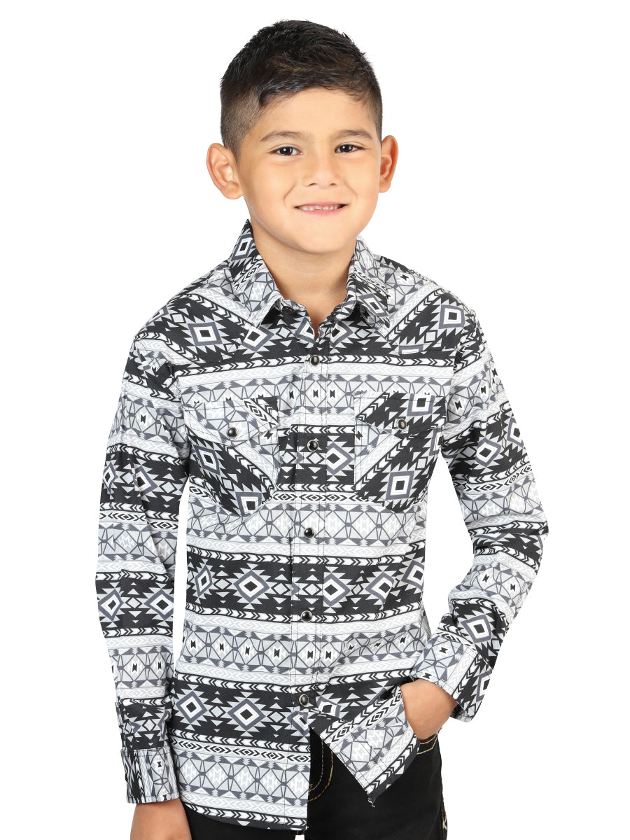 Casual Long-Sleeve Shirt by El General in White/Black
