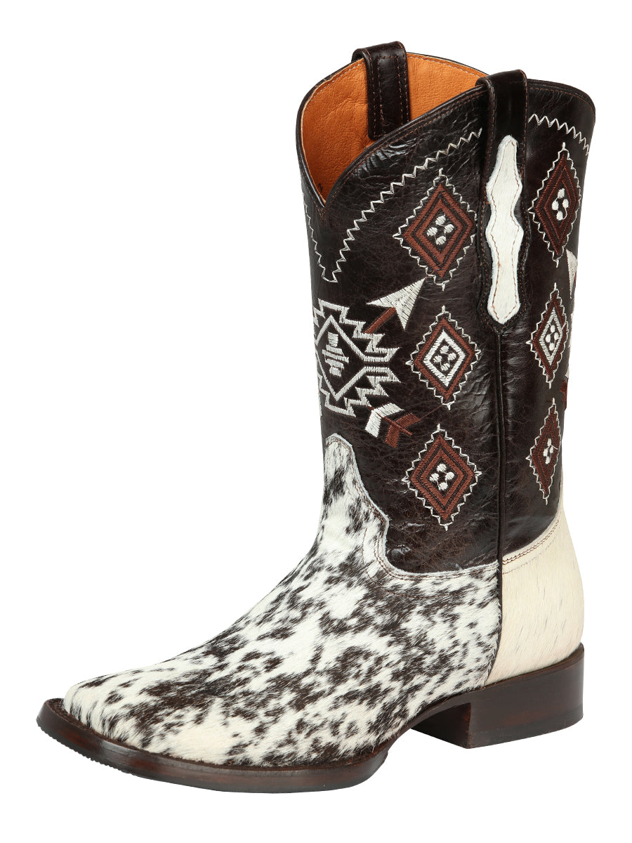 El General Men's Rodeo Boot — Crazy Cowhide Leather in White & Brown