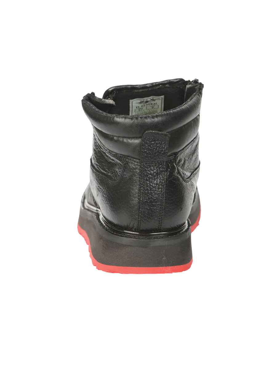 El General Men's Petatillo Leather Ankle Boots with Zipper in Black/Red