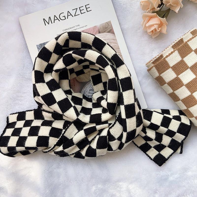 Cowgirl Chic Checkerboard Knitted Scarf – Stylish Winter Accessory for Cowgirls