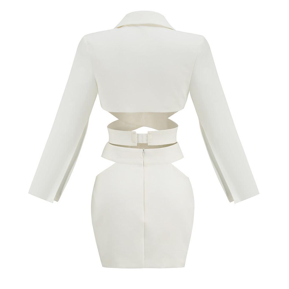 Chic White V-Neck Suit Set