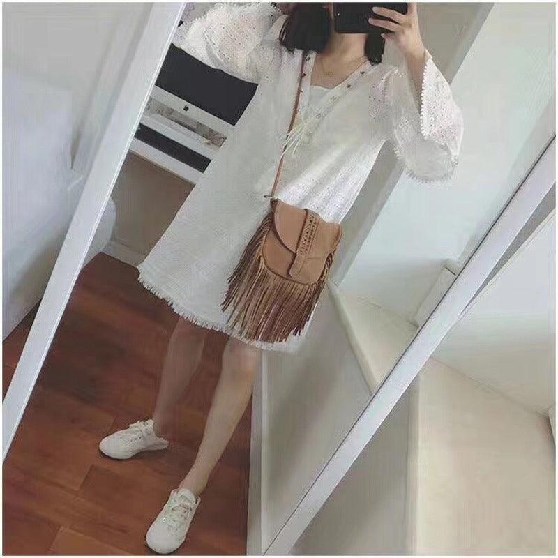 Dakota Tasseled Boho Leather Bag - Trendy Large Tassel Shoulder Bag