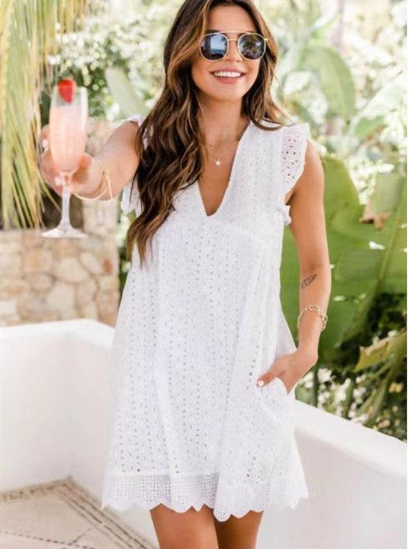 Women's Country Lace Jacquard Hollow V-Neck Dress