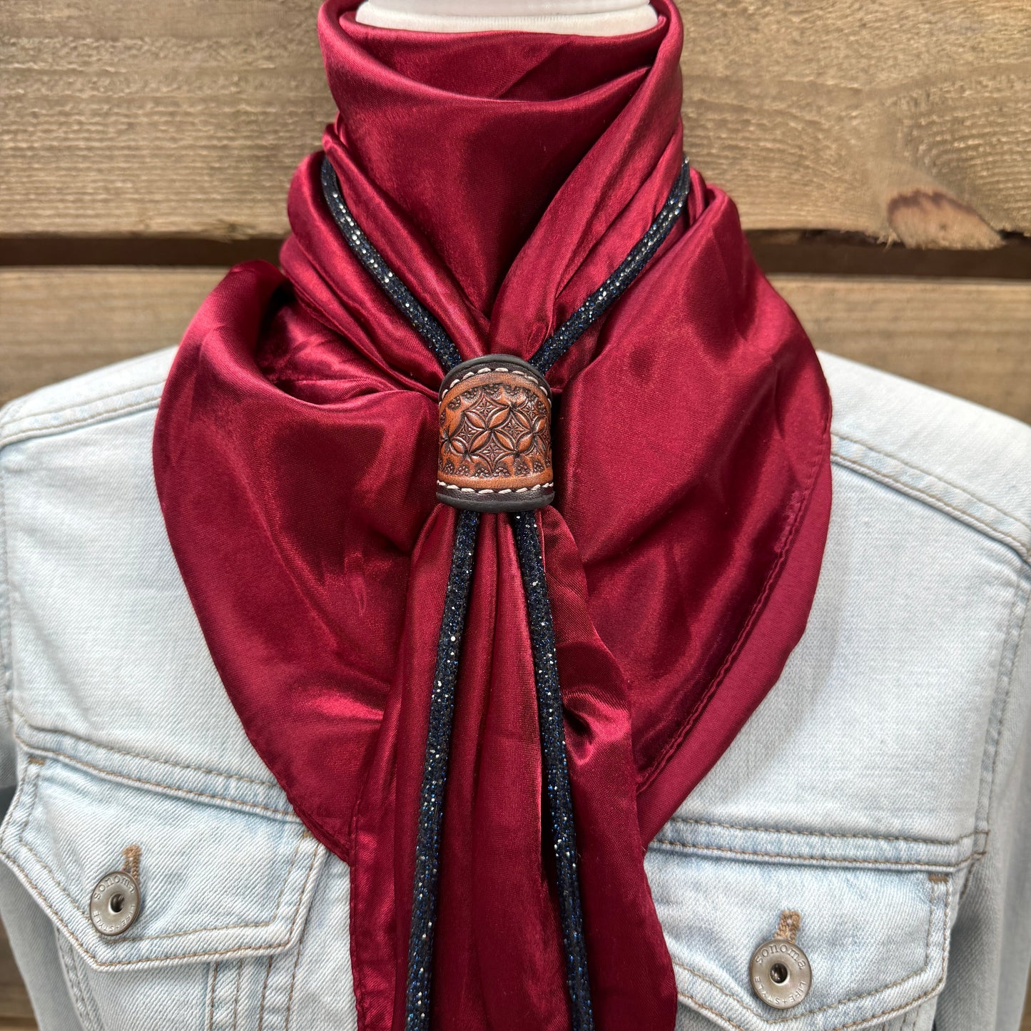 35X35" Solid Burgundy Wild Rag / Scarf - Leather Slide and Bolo Tie