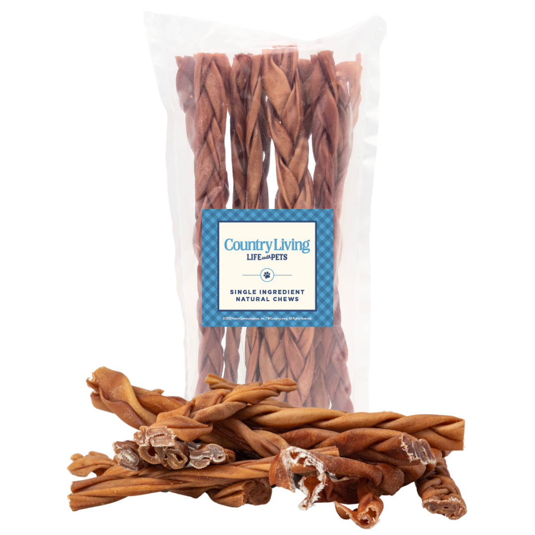 Country Living All-Natural Braided Collagen Sticks - Premium, Long-Lasting Dog Treats – 12-Inch Thick (10-Pack)
