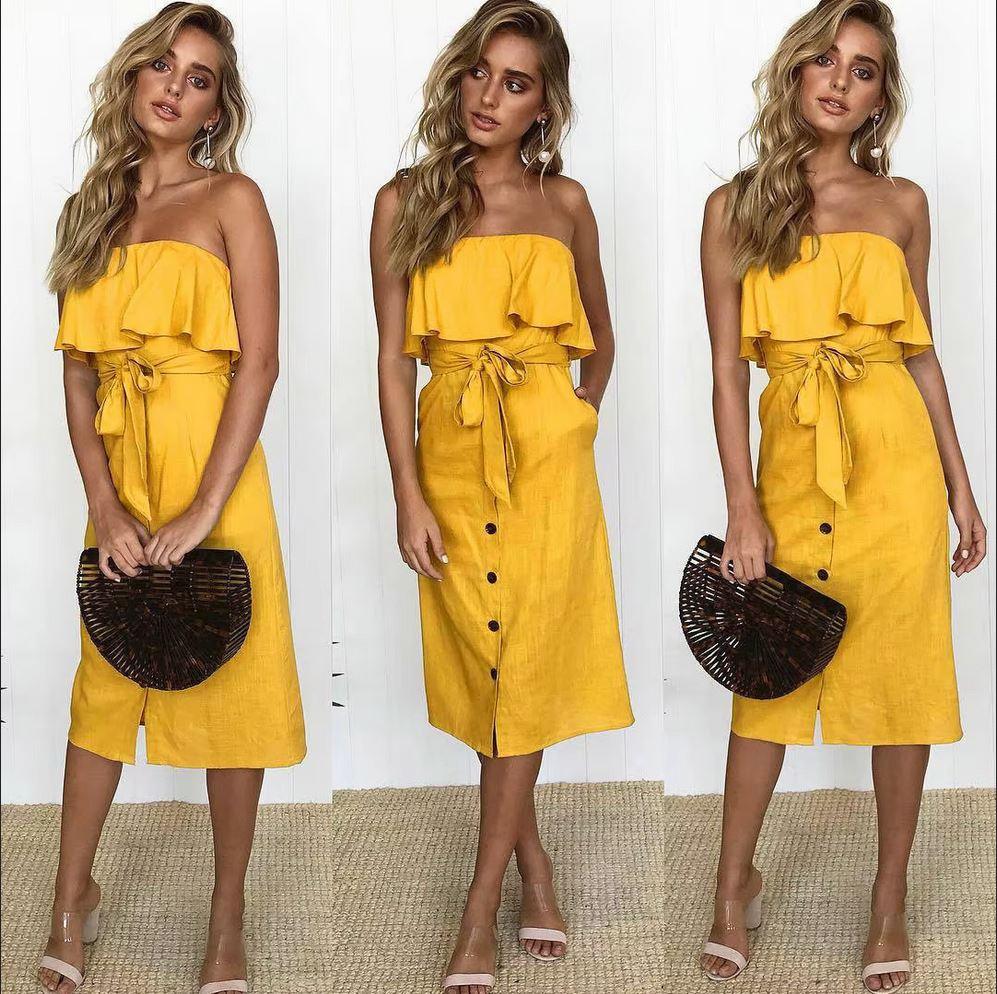 Summer Sun Strapless Button-Down Dress
