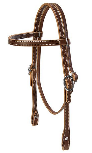 Doubled and Stitched Harness Leather Browband Headstall, Pony