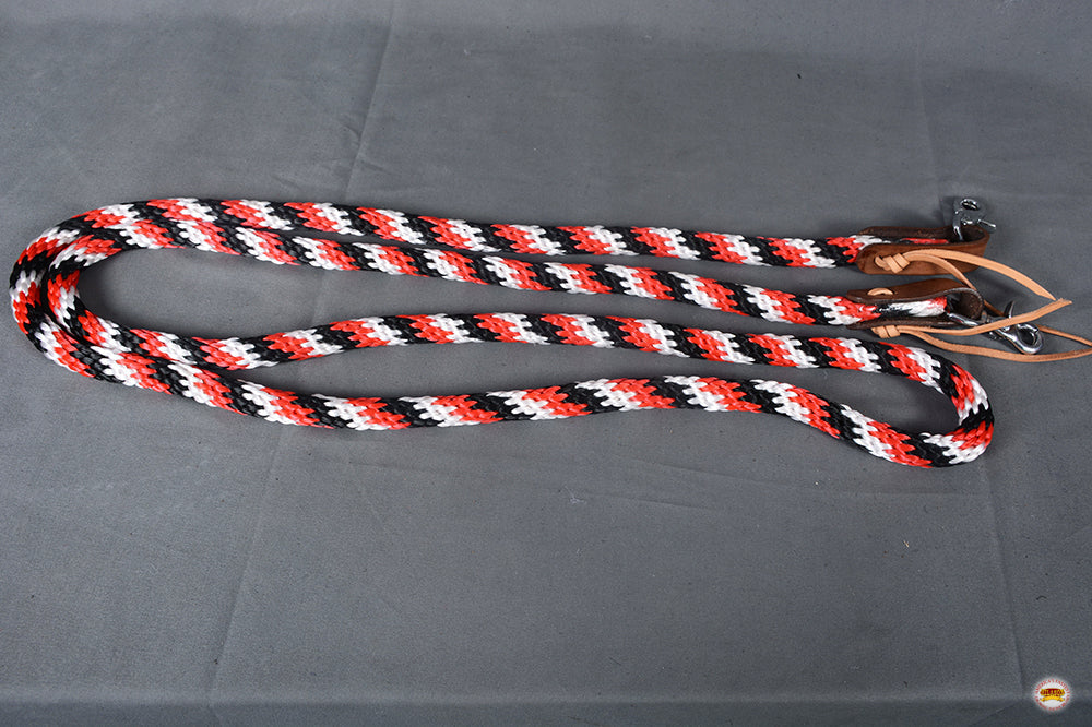 5/8 in x 8 ft HILASON Poly Roper Reins Scissor Snap Black & Red & White