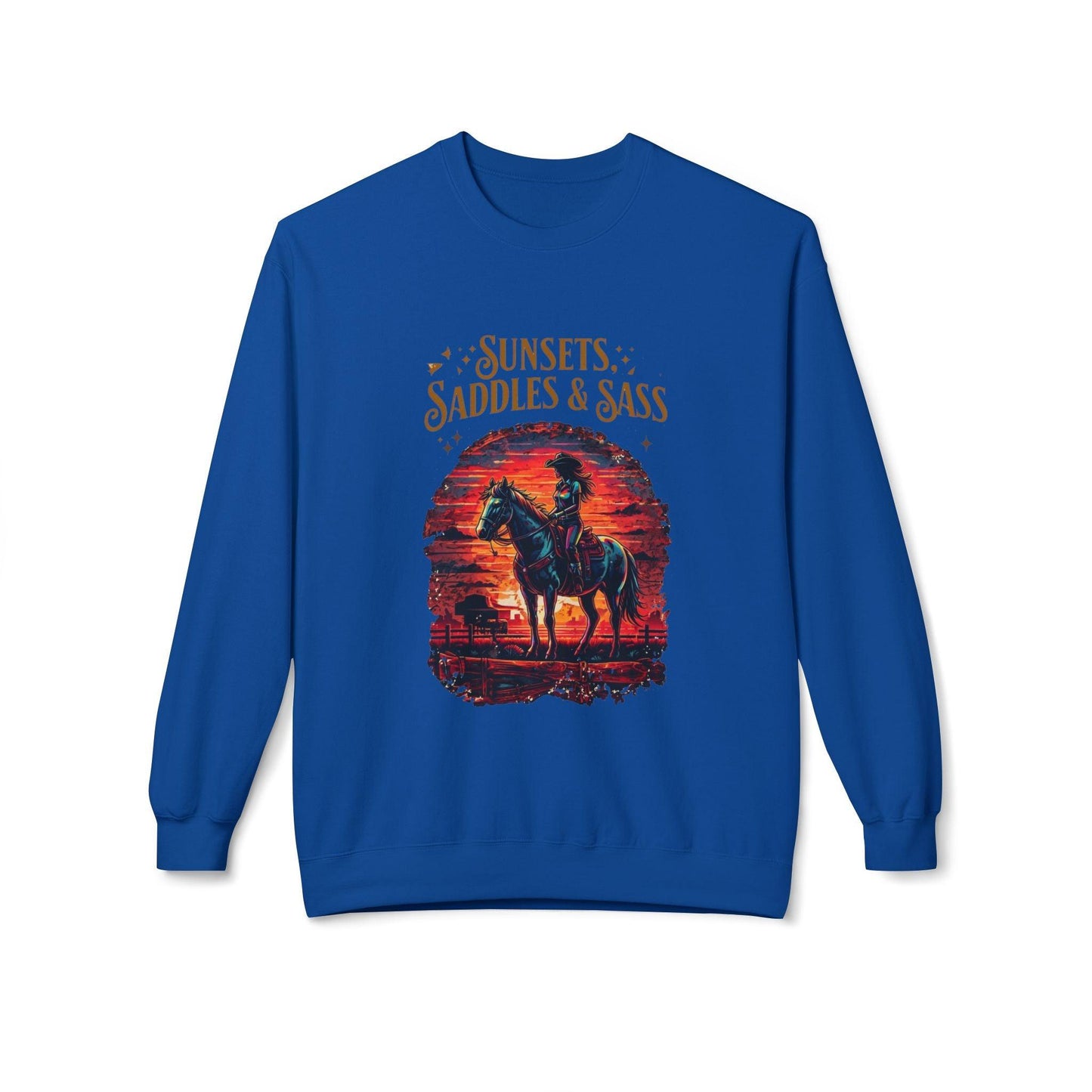 Sunsets Saddles and Sass Softstyle Fleece Crewneck Sweatshirt