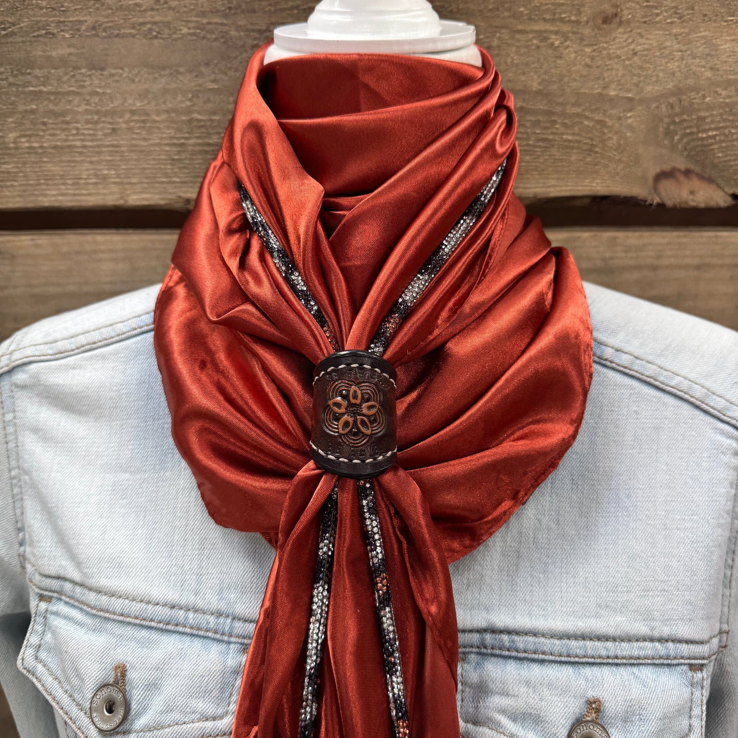 35X35" Solid Rust Wild Rag / Scarf - Leather Slide and Bolo Tie