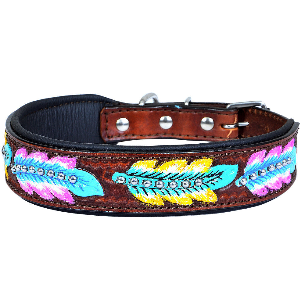 HILASON Strong Genuine Leather Dog Collar Padded Brown Aztec | Leather Dog Collar | Western Dog Collar | Leather Collar for Dogs | Comfortable Dog Collar