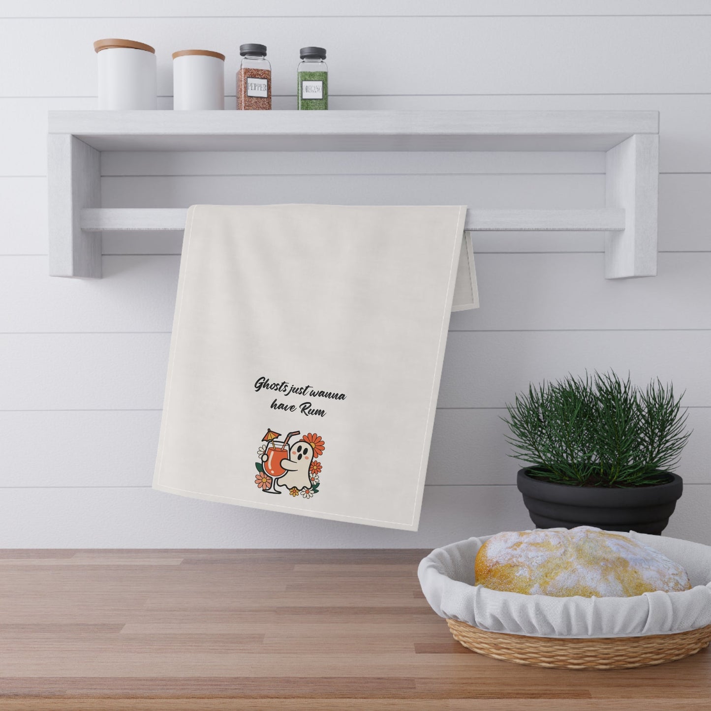 "Ghosts just wanna have Rum" Boo-tifully Tipsy Ghost Kitchen Towels, Halloween Kitchen Decor, Fun Gifts for Home, Funny Dish Towels, Spooky Party Essentials