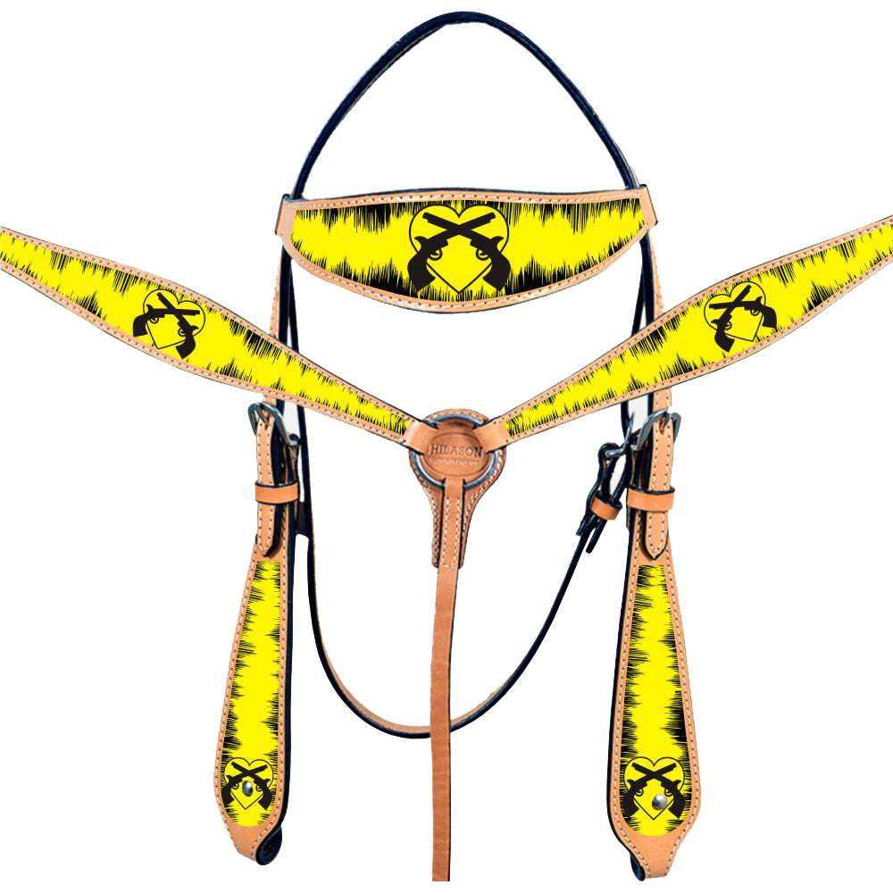 Yellow Western Horse Headstall Breast Collar Set American Leather Hilason