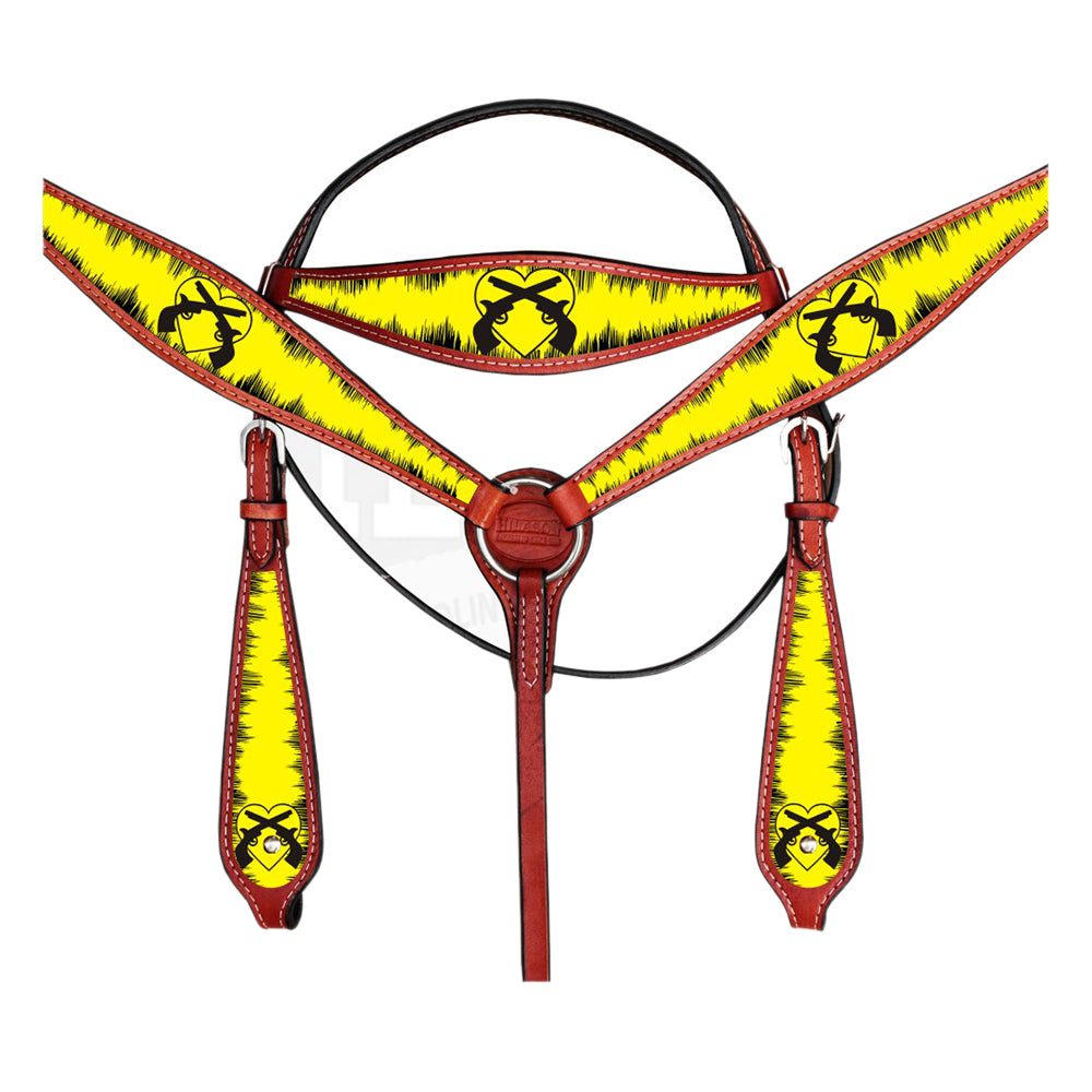 Western Horse Headstall Breast Collar Set American Leather Yellow Hilason