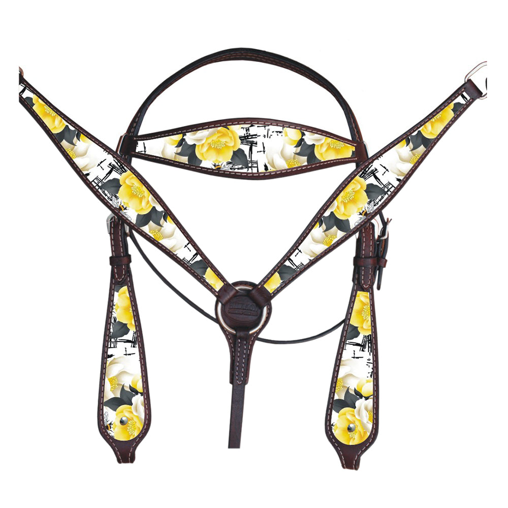 Western Horse Headstall Breast Collar Set American Leather Brown Hilason