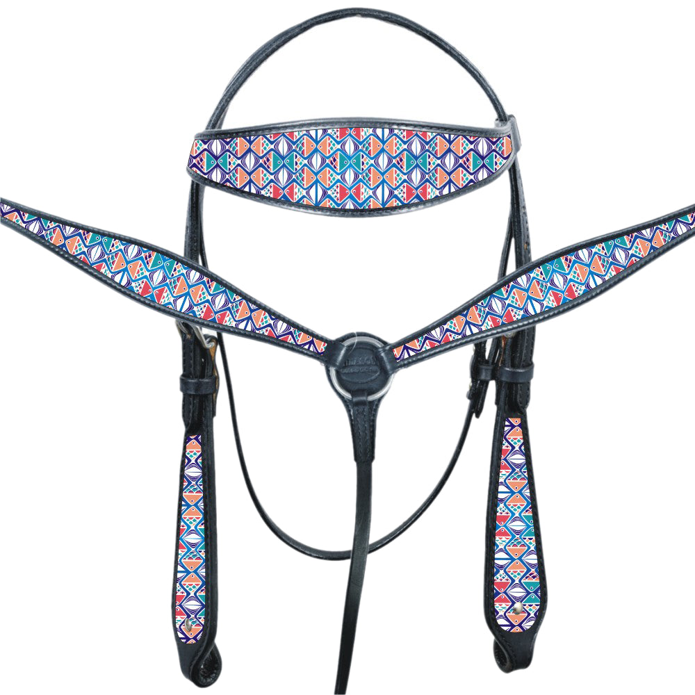 Western Horse Headstall Breast Collar Set American Leather Fish Hilason