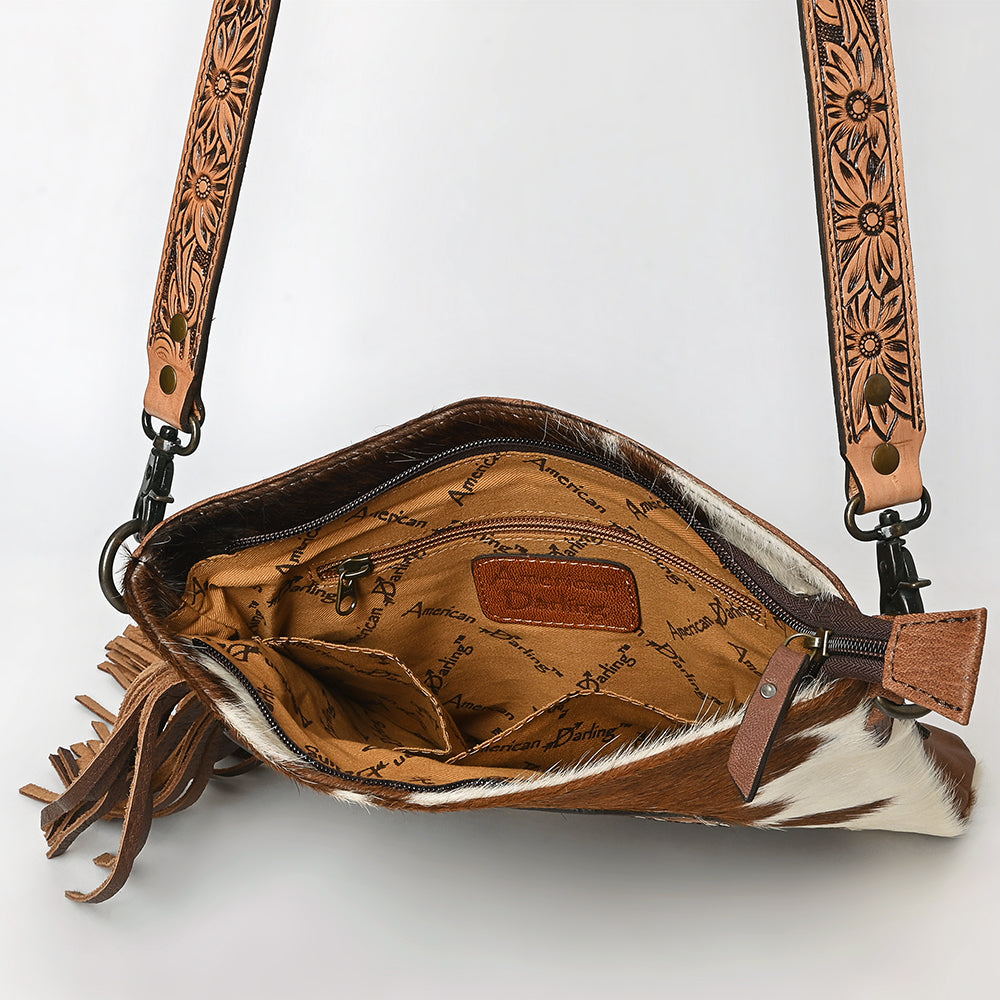 ADBG465BRW American Darling Hand Tooled Hair On Genuine Leather Women Bag Western Handbag Purse