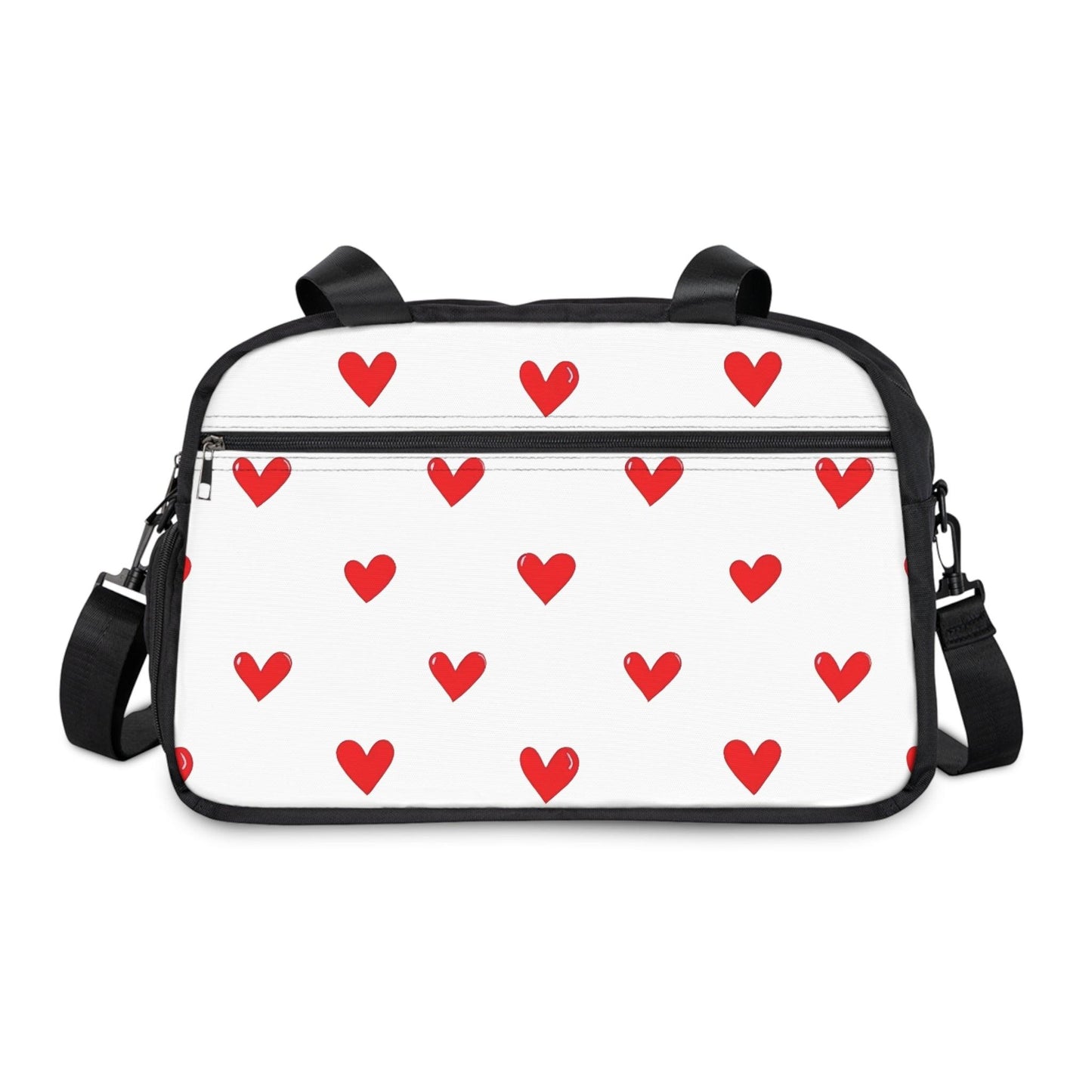 Fall in Love with Fitness Womens White Heart Print Fitness Handbag