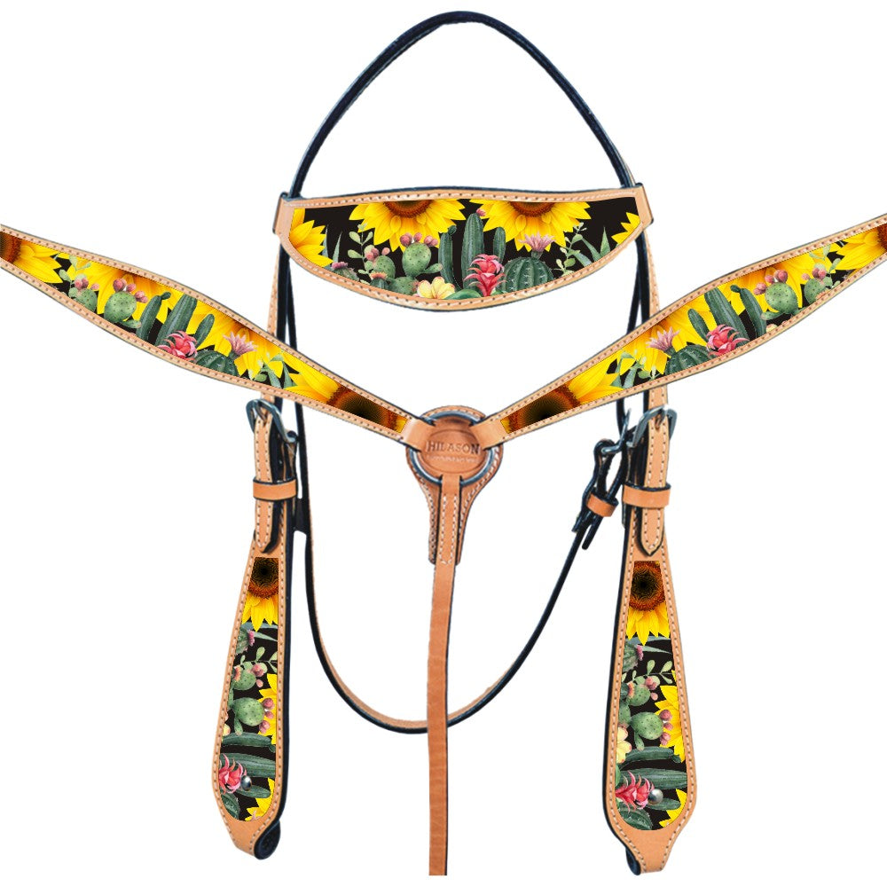 Hilason Western Horse Headstall Breast Collar Set American Leather Tan