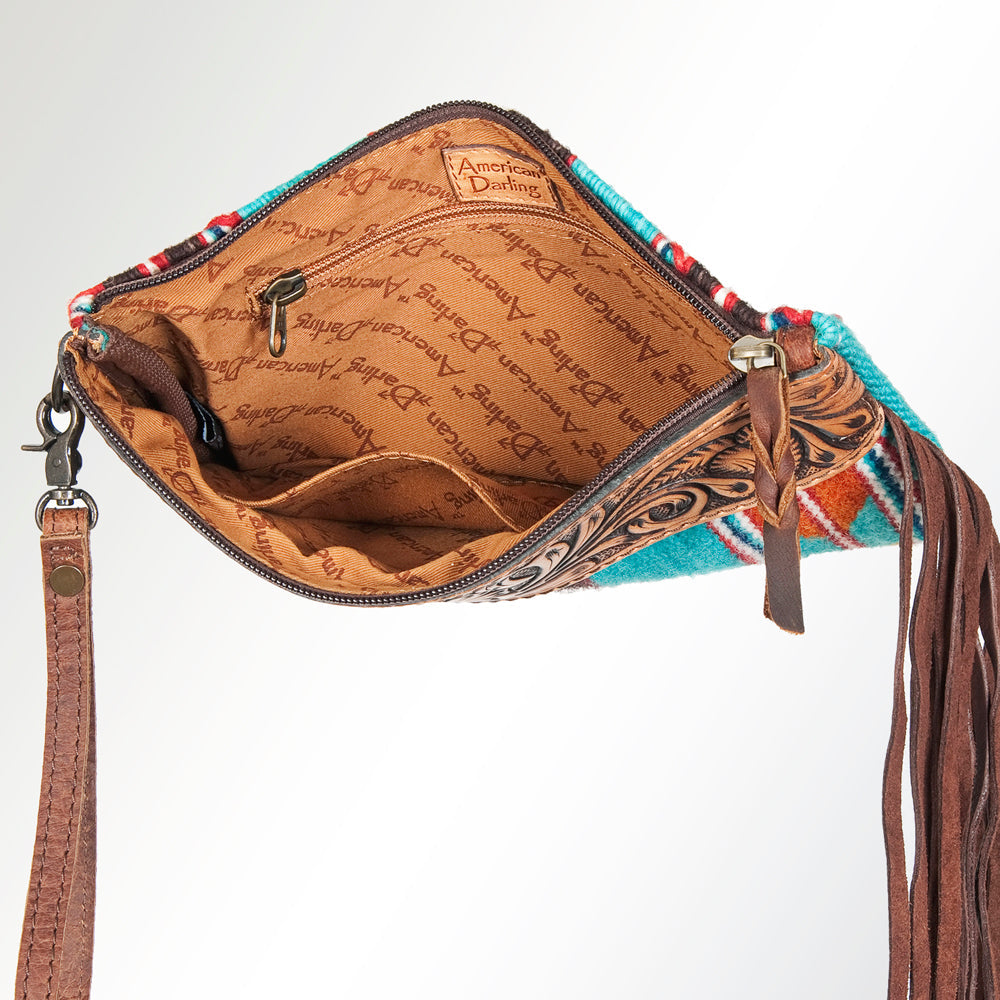 ADBG344H American Darling WRISTLET Hand Tooled Upcycled Wool Genuine Leather women bag western handbag purse