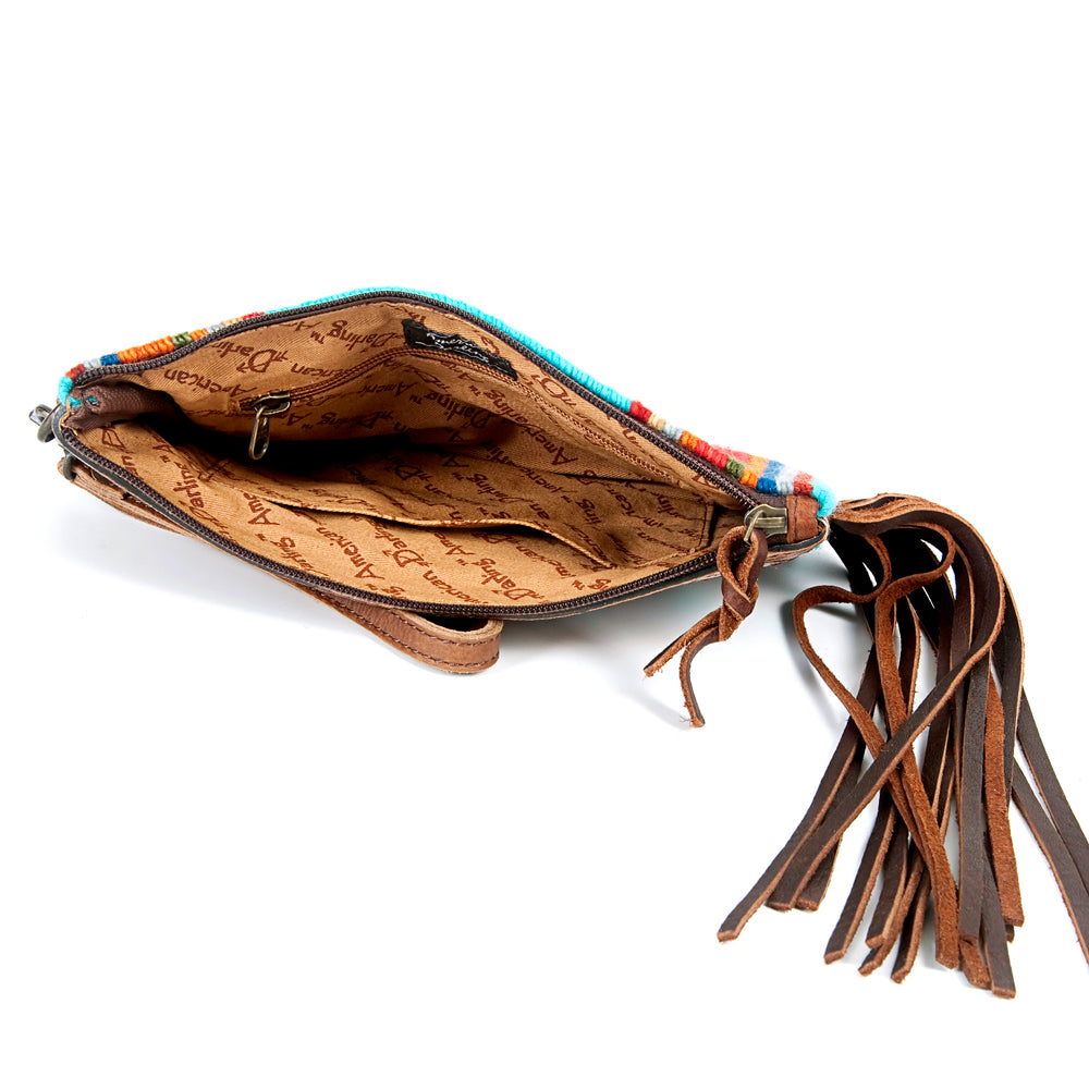 ADBG344O American Darling WRISTLET Hand Tooled Upcycled Wool Genuine Leather women bag western handbag purse