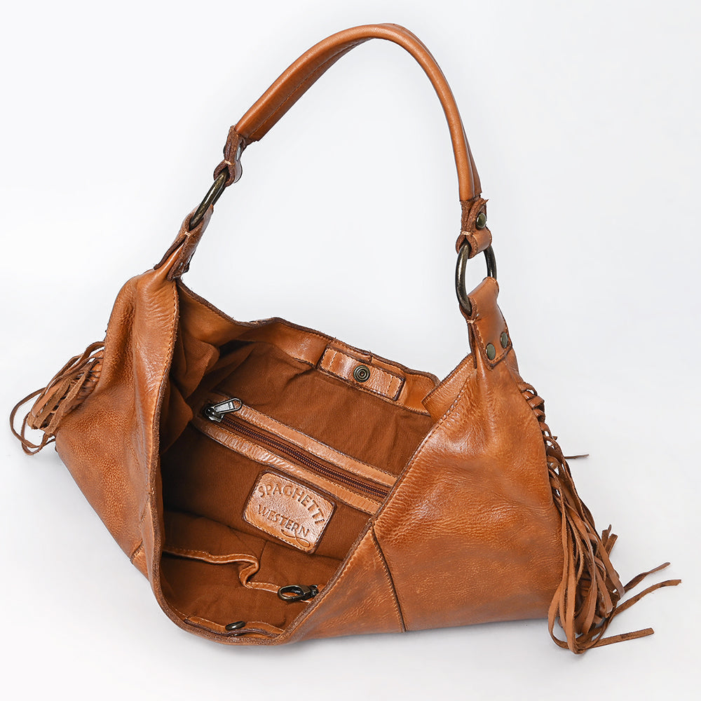 Spaghetti Western Swc127Tan Hobo Vintage Handmade Drum Dyed Genuine European Cowhide Leather Women Bag Western Handbag Purse