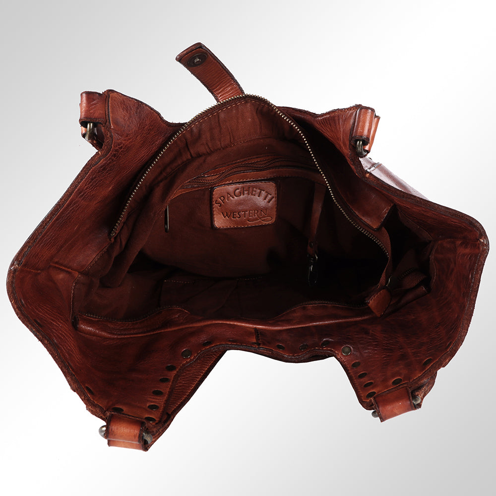 Spaghetti Western Swc144Acg Tote Vintage Handmade Drum Dyed Genuine European Cowhide Leather Women Bag Western Handbag Purse