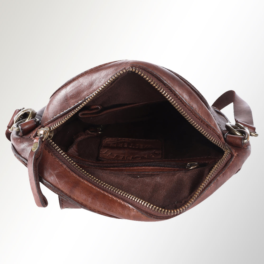 Spaghetti Western Swc152Brn Canteen Vintage Handmade Drum Dyed Genuine European Cowhide Leather Women Bag Western Handbag Purse
