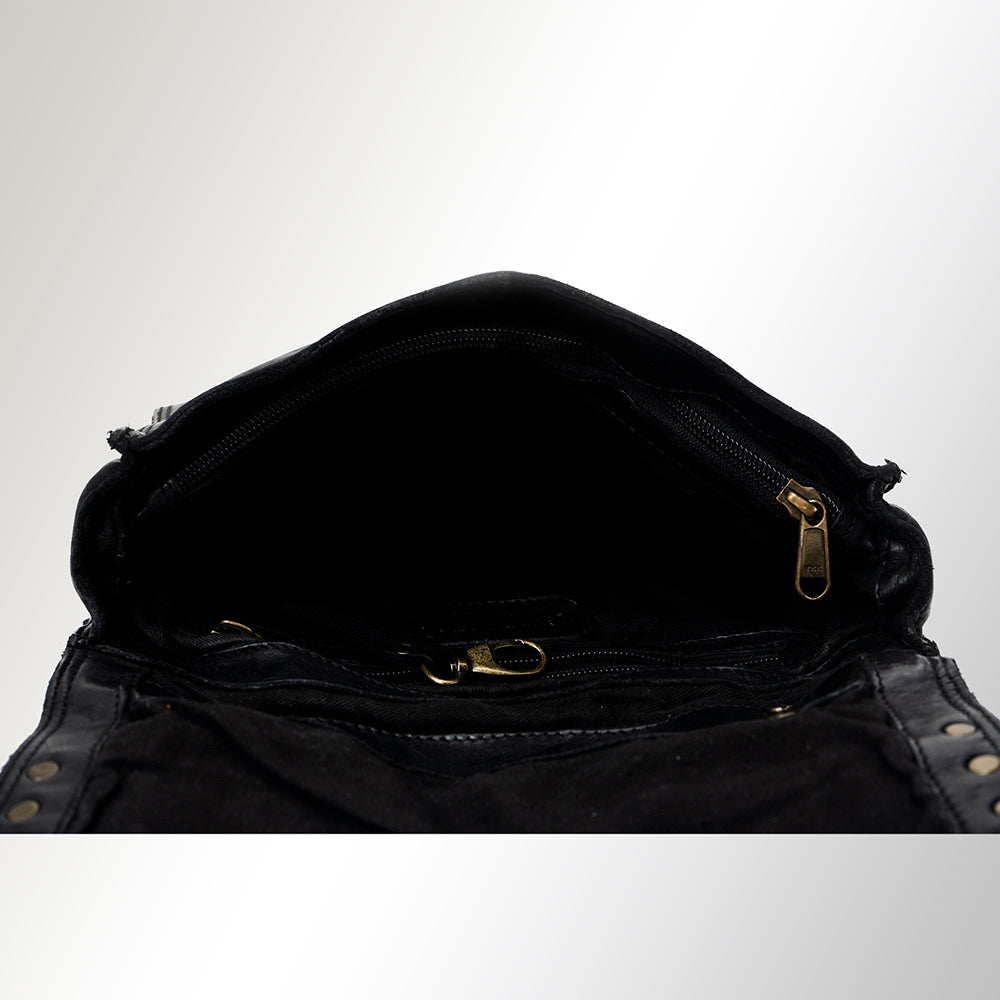 Spaghetti Western Swc163Blk Envelope Vintage Handmade Drum Dyed Genuine European Cowhide Leather Women Bag Western Handbag Purse