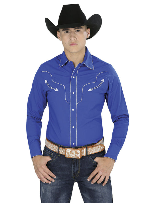 Navy Blue Western Long Sleeve Shirt 123918