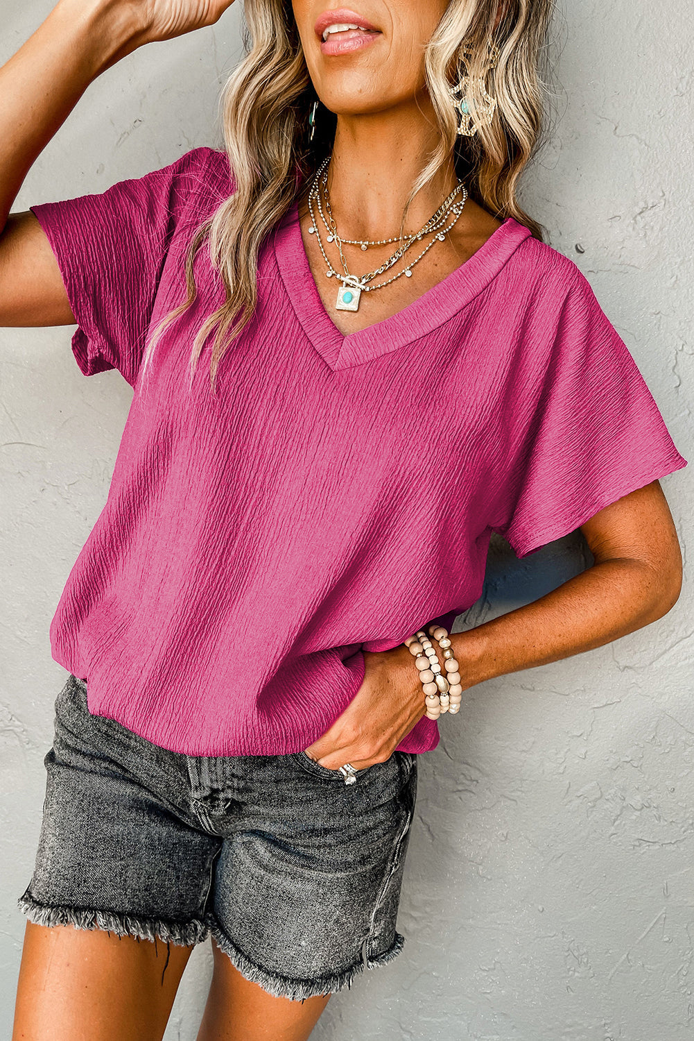 Crinkled V Neck Tee