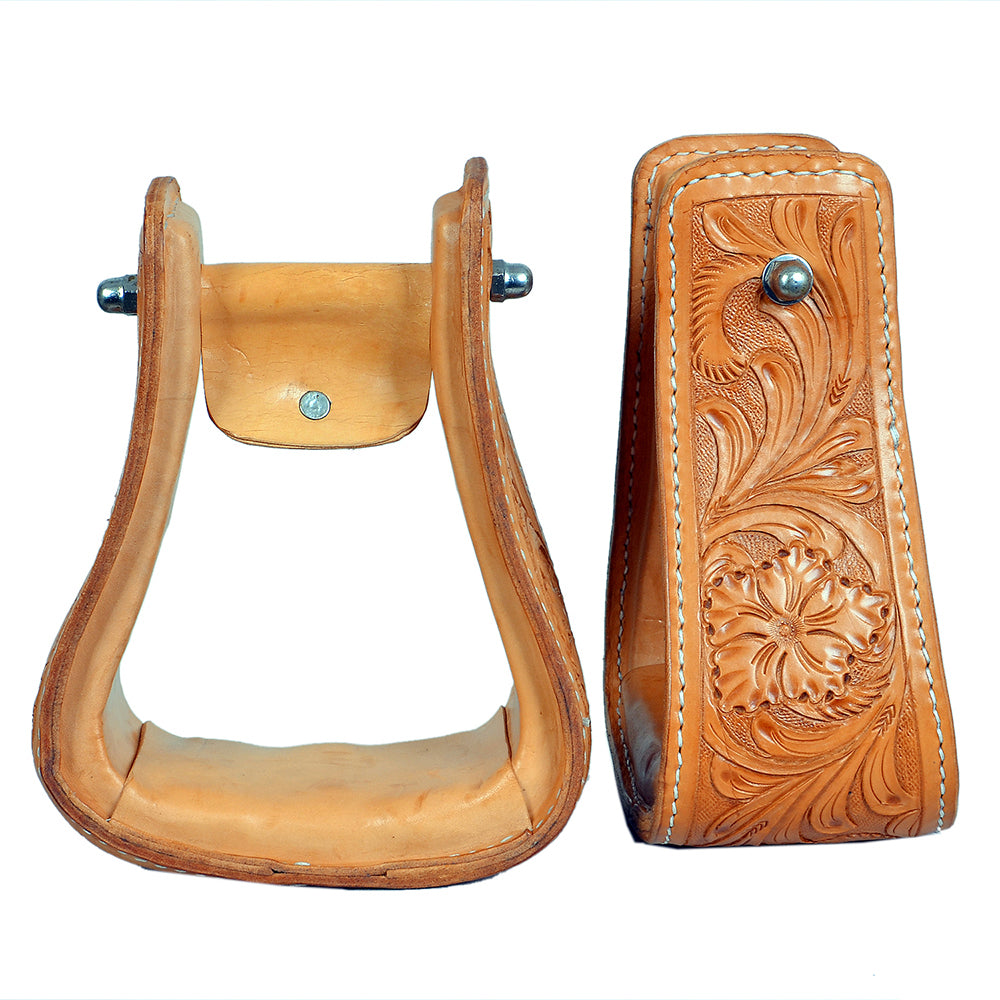 Horse Western Saddle Stirrup Leather Floral Stirrups Pair Hilason