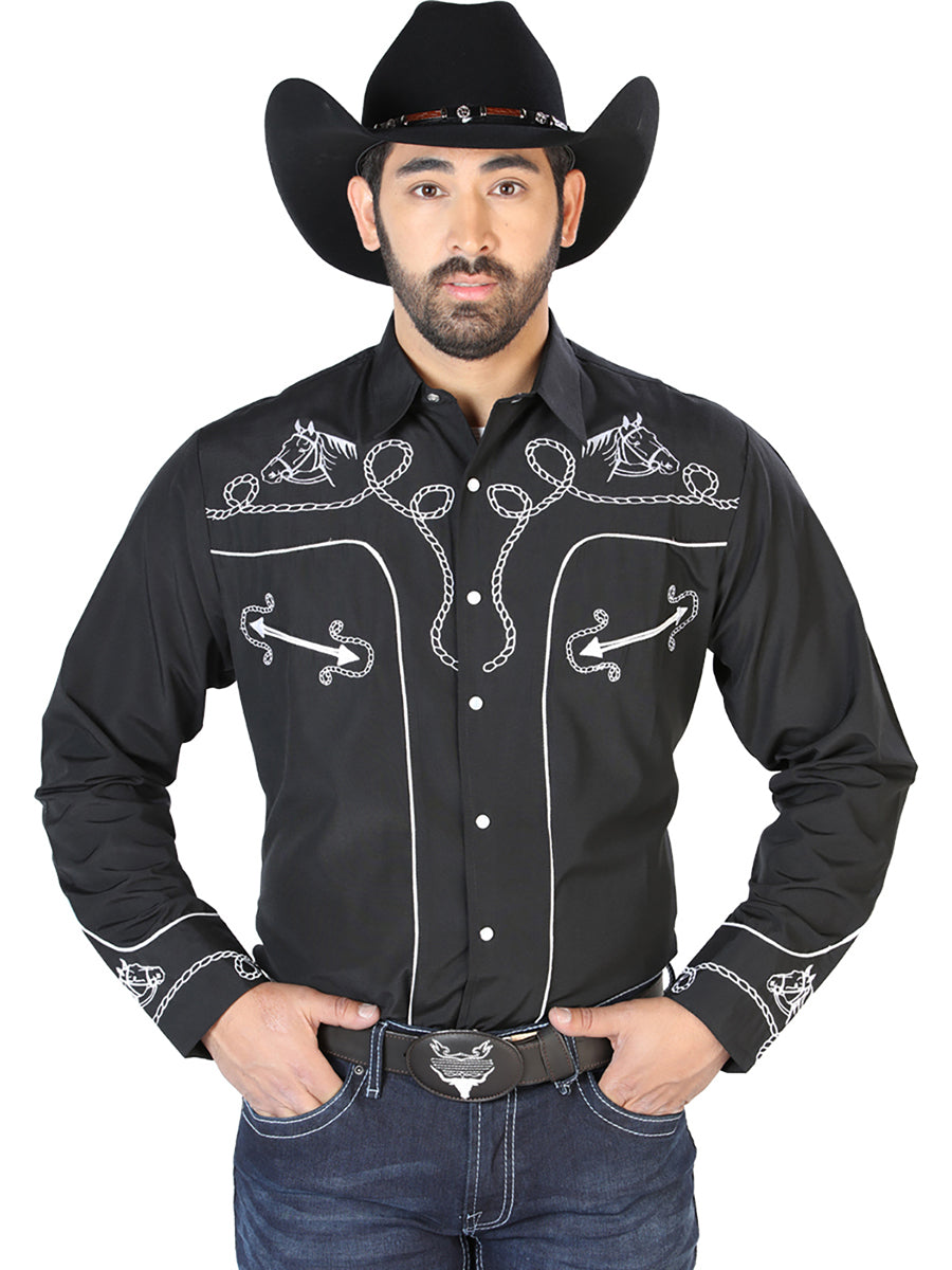 El Señor de los Cielos Embroidery Shirt in Black/White