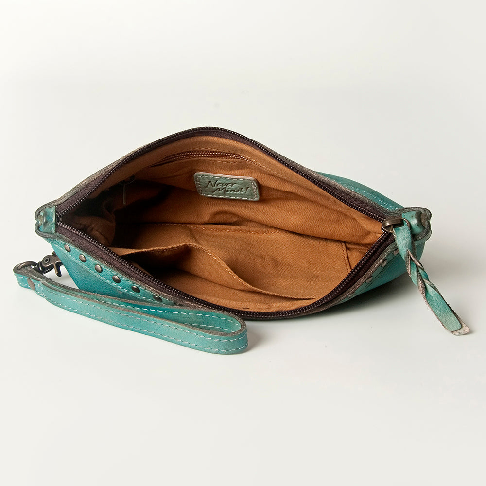 Never Mind Nmbg101H Wristlet Vintage Handmade Genuine Cowhide Leather Women Bag Western Handbag Purse