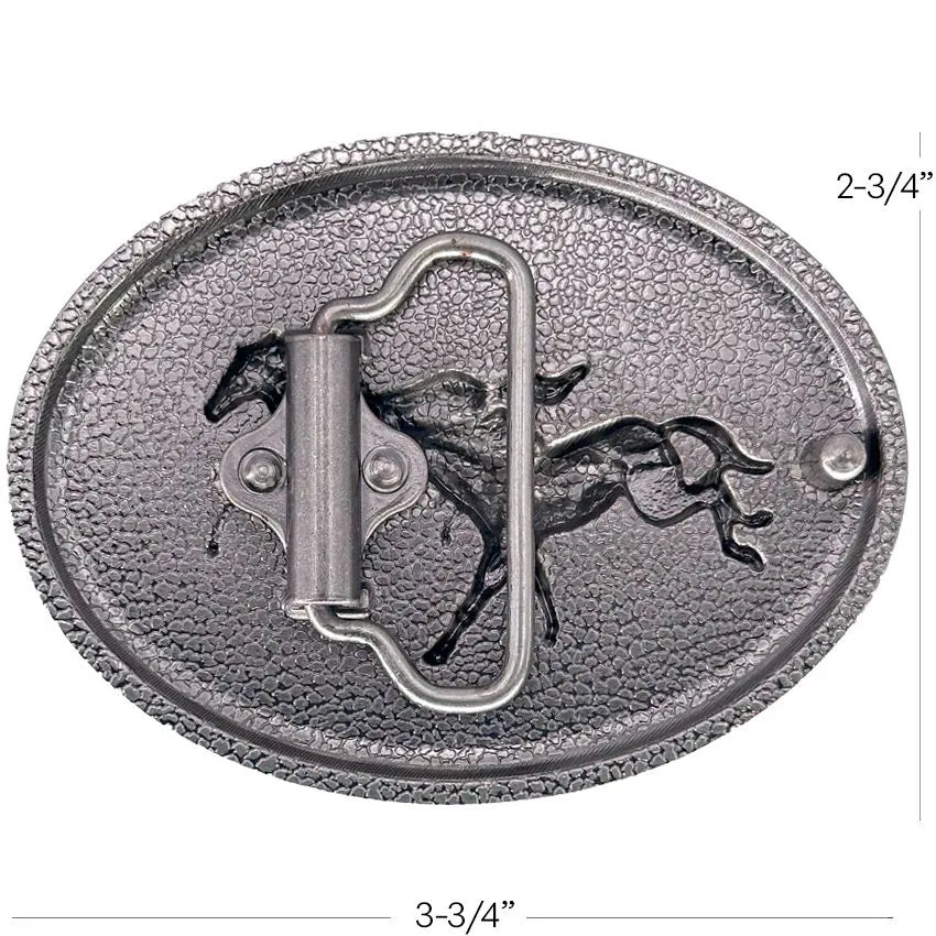 Western Belt Buckle with Running Horses & Turquoise Accents – Cowboy Rodeo Style