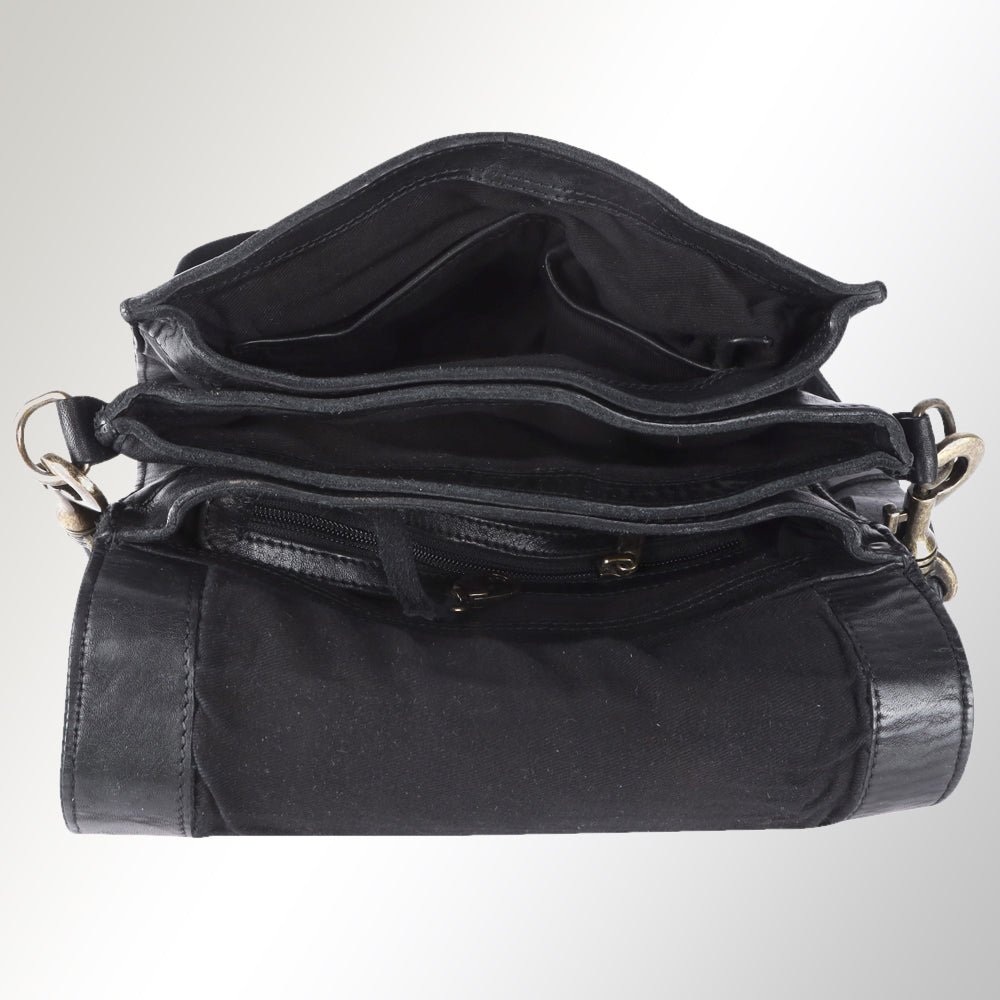 Spaghetti Western Swc170Blk Cross Body I Vintage Handmade Drum Dyed Genuine European Cowhide Leather Women Bag Western Handbag Purse