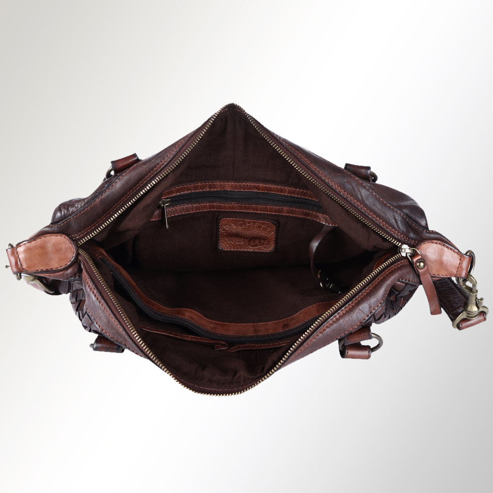 Spaghetti Western Swc182Brn Tote Vintage Handmade Drum Dyed Genuine European Cowhide Leather Women Bag Western Handbag Purse