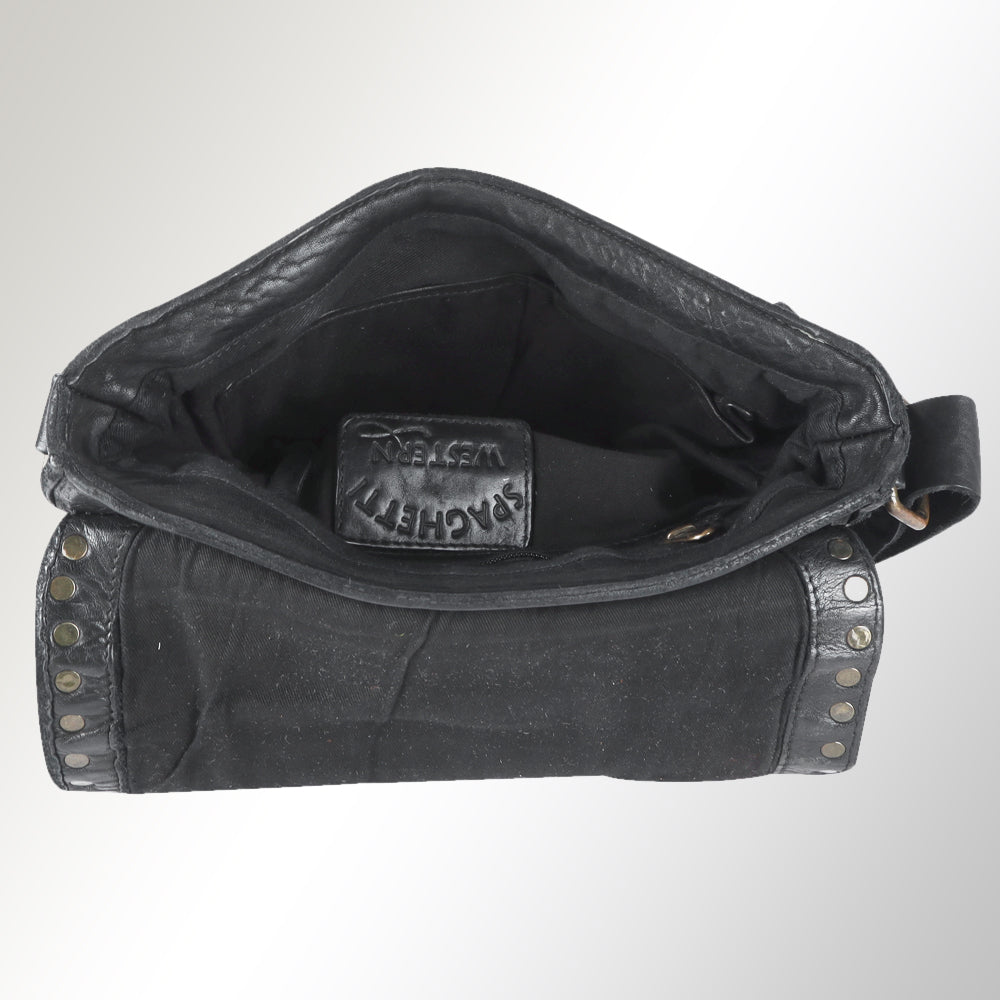 Spaghetti Western Swc198Blk Envelope Vintage Handmade Drum Dyed Genuine European Cowhide Leather Women Bag Western Handbag Purse