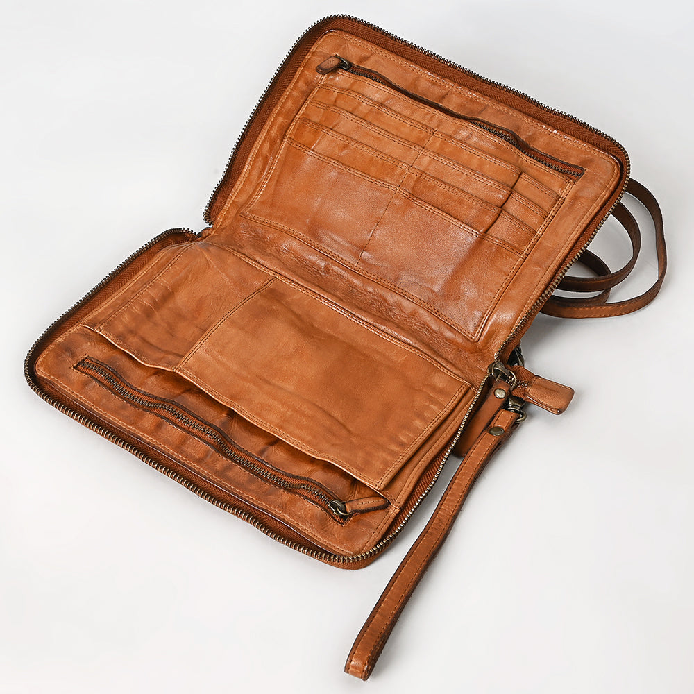 Spaghetti Western Swc197Tan Organiser Vintage Handmade Drum Dyed Genuine European Cowhide Leather Women Bag Western Handbag Purse