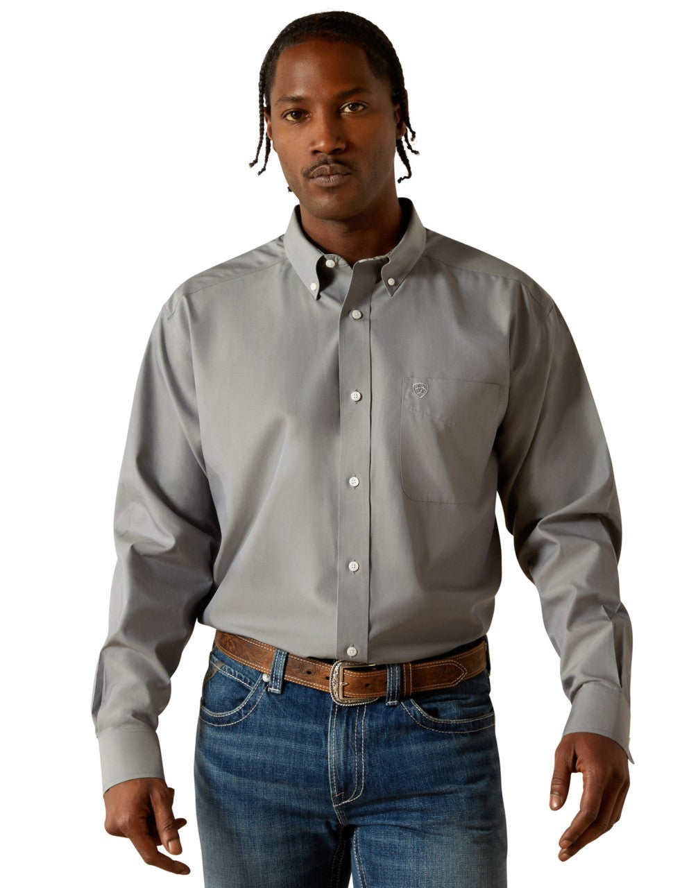 Ariat Men's Grey Wrinkle Free Solid Pinpoint Oxford Classic Fit Shirt