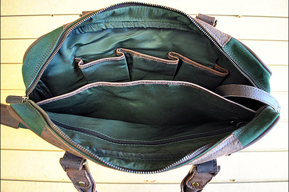 Professional Satchel Laptop Briefcase Bag Leather Canvas