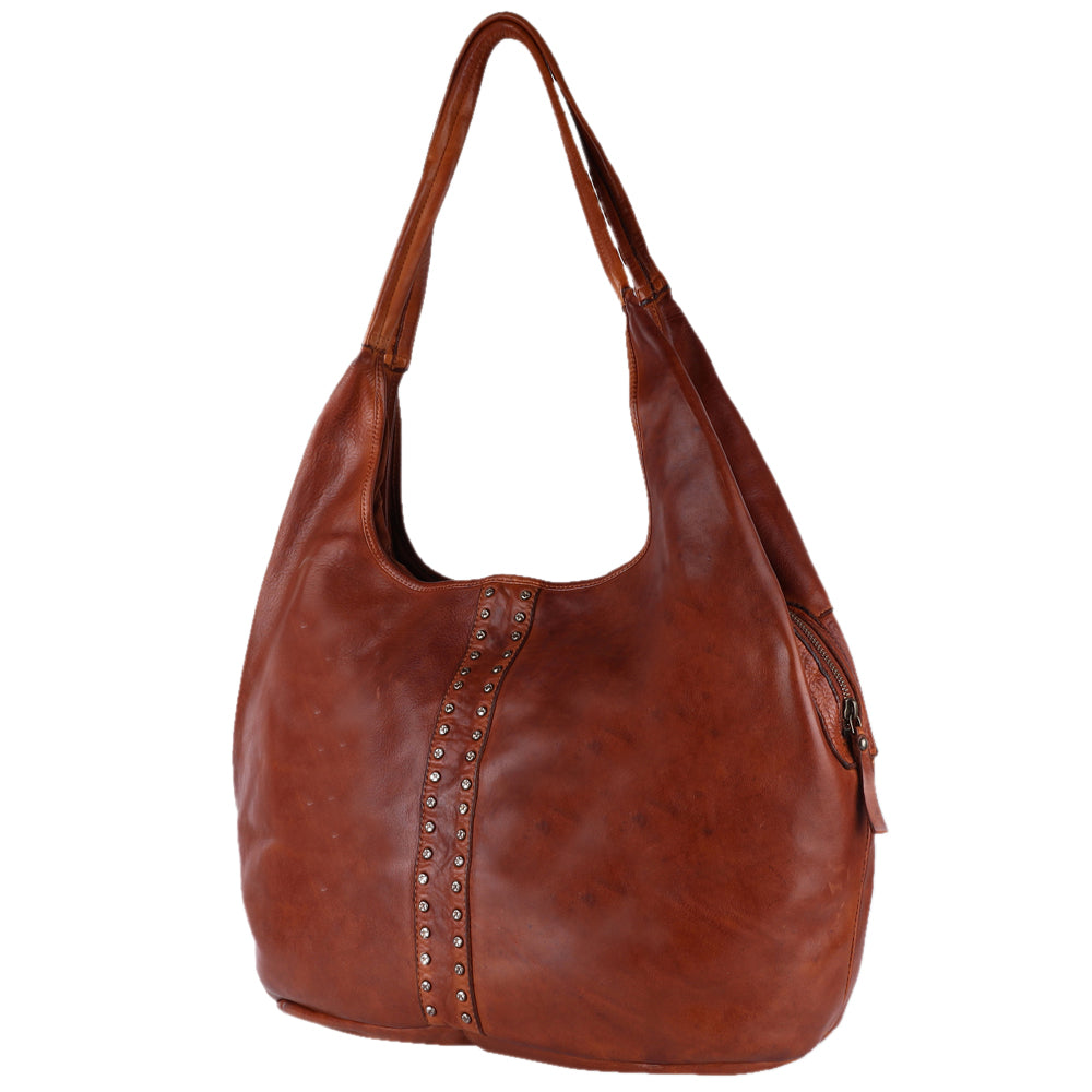 Spaghetti Western Swc184Tan Hobo Vintage Handmade Drum Dyed Genuine European Cowhide Leather Women Bag Western Handbag Purse