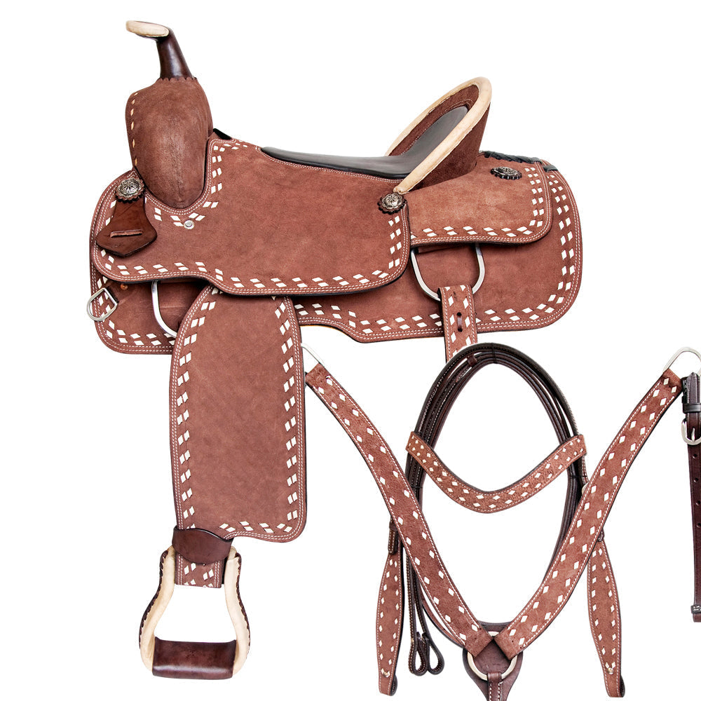 Comfytack Western Horse Saddle Genuine Leather Trail Roping Ranch Tack Set