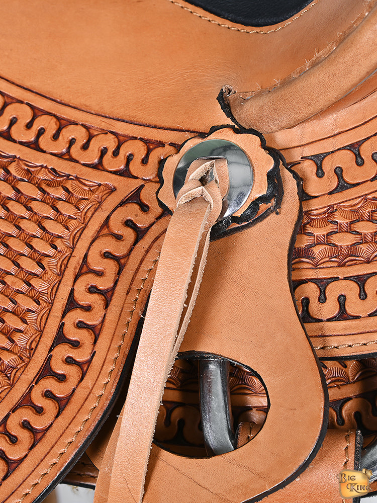 Western Ranch Roping Saddle With Light Antique Tan Leather And Durable Construction